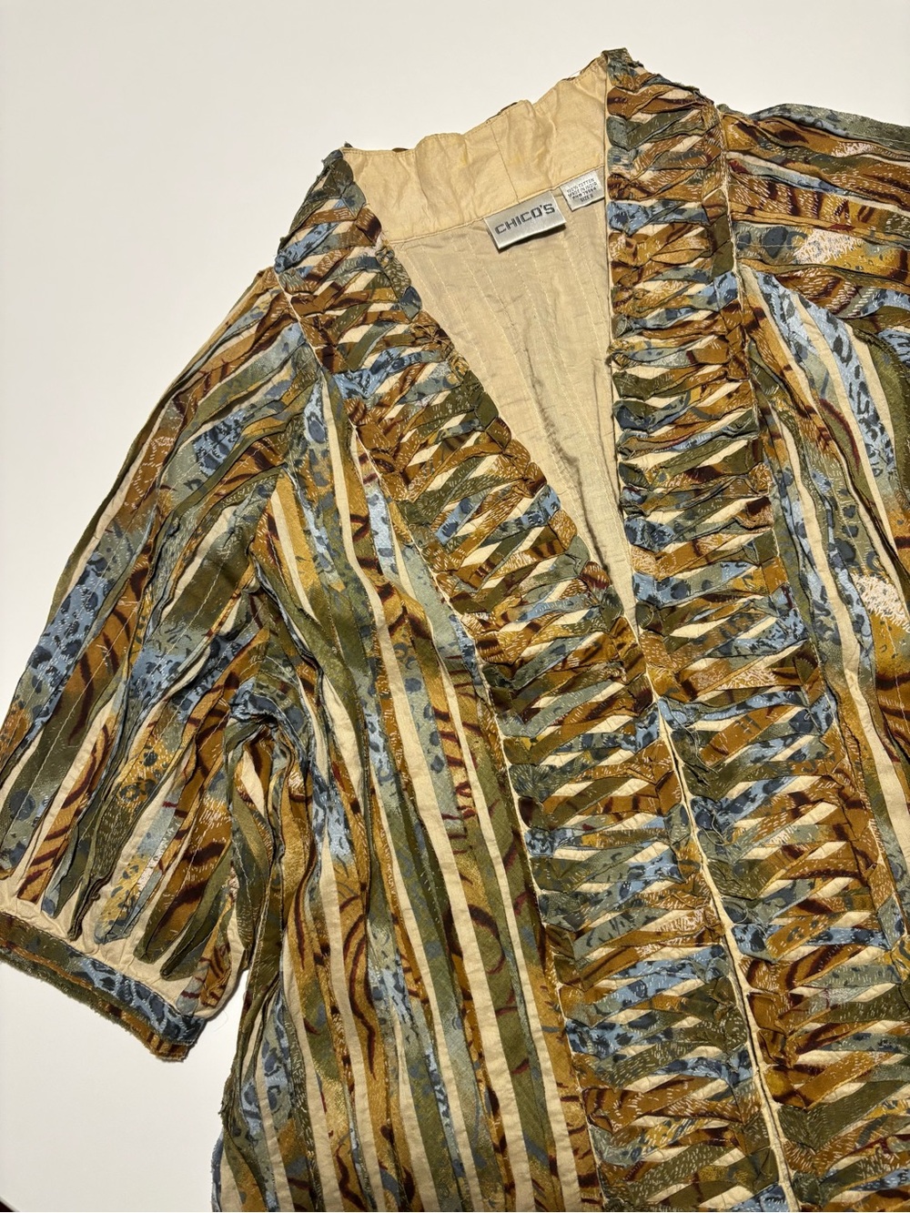 Chico’s Earth Tones Textured Cotton Jacket Boho Teacher Fall